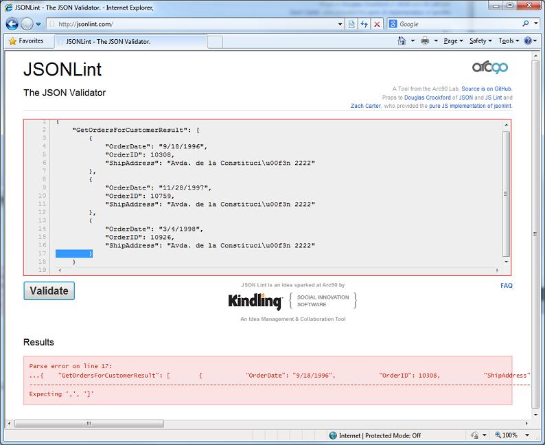 Using JSONlint to verify JSON